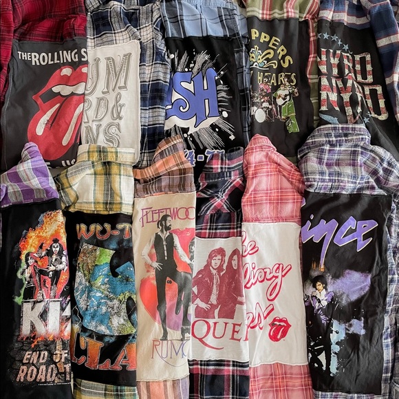 Vintage Tops - Hand Crafted Reworked Rock Band Tee Flannels